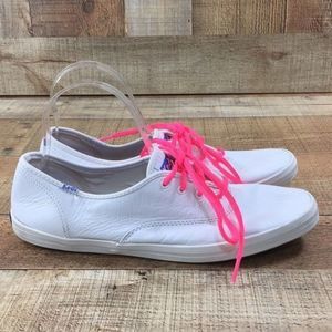 Keds White Leather Pink Lace Up Comfort Sneakers
